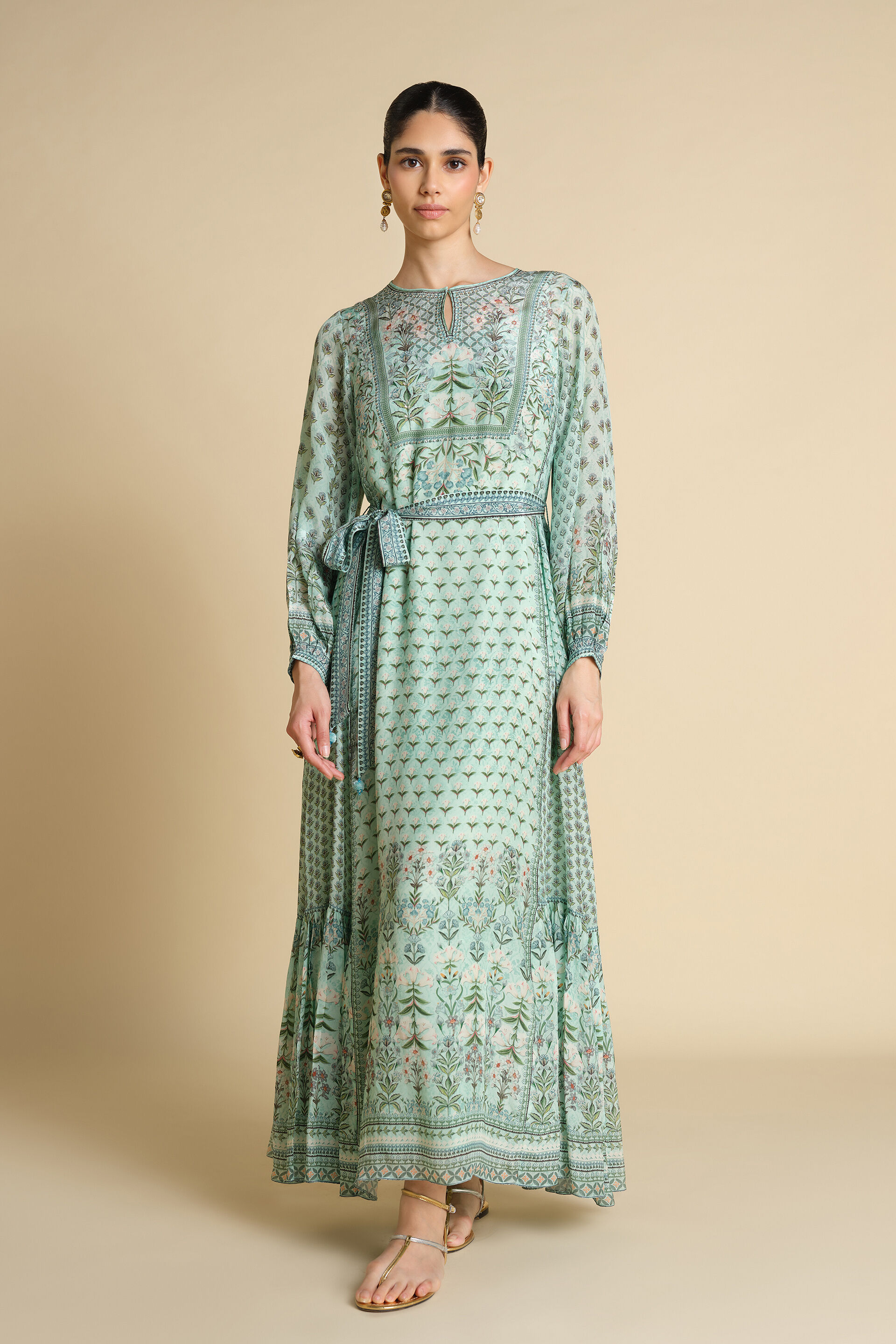 Azhaki Printed Kaftan - Aqua, Aqua, image 1